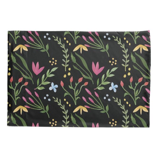 Waterverf Wildflower Zwarte Botanische Bloemen Kussensloop (Achterkant)