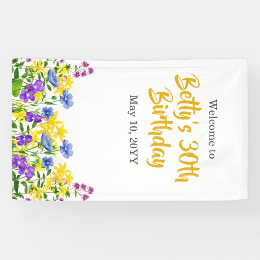 Waterverf Wildflowers 30e verjaardagsfeest Spandoek (Horizontaal)