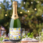Waterverf Wildflowers 30e verjaardagsfeest Sparkling Wijnetiket