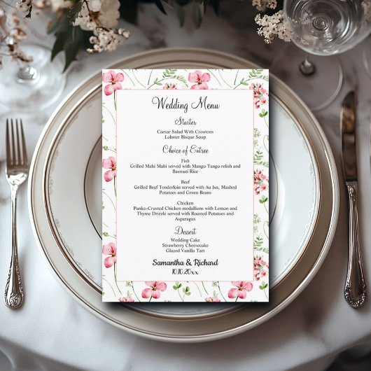 Waterverf Wildflowers 5x7'' Wedding Menu