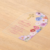 Waterverf Wildflowers Arch Eerste Communie Acryl Uitnodigingen (Laagn)