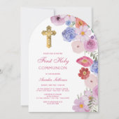 Waterverf Wildflowers Arch Eerste Communie Kaart (Voorkant)