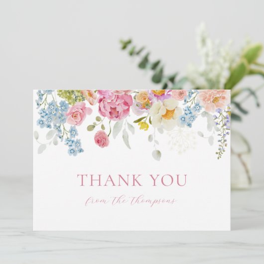 Waterverf  WildFlowers Baby Boy Shower Bedankkaart (Staand voorkant)