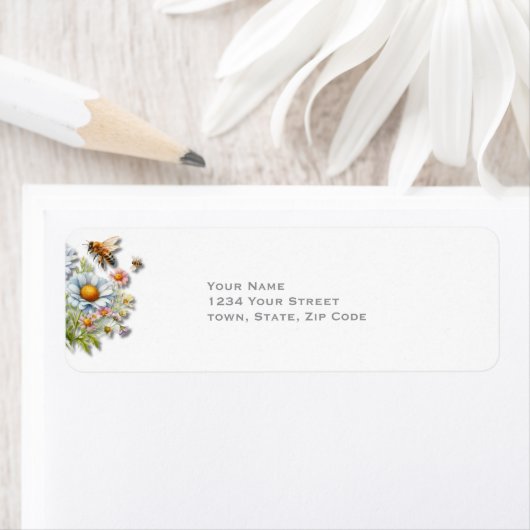 Waterverf Wildflowers Bijen Wedding Etiket (Insitu)