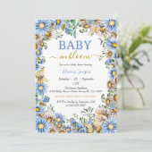 Waterverf Wildflowers Blue Rustic Boy Baby shower Kaart (Staand voorkant)
