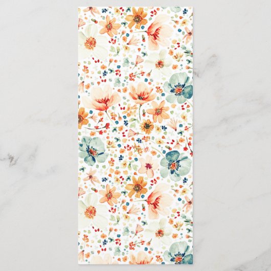 Waterverf Wildflowers Boho Fall Wedding Menu (Achterkant)