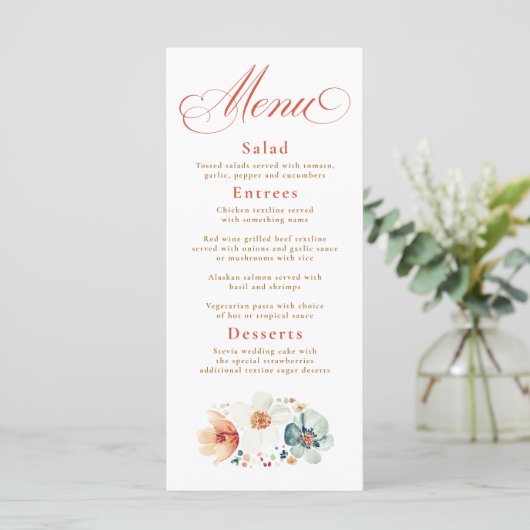Waterverf Wildflowers Boho Fall Wedding Menu (Staand voorkant)