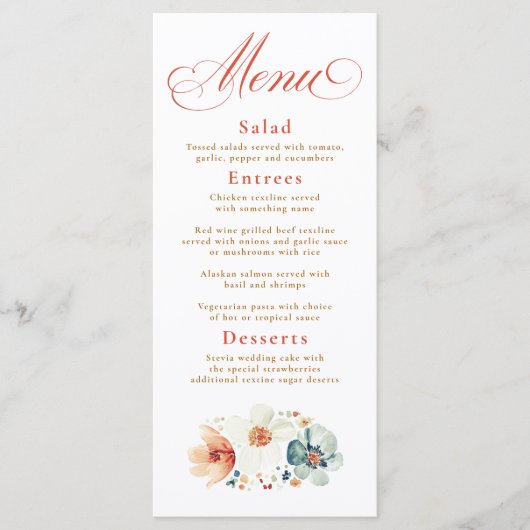 Waterverf Wildflowers Boho Fall Wedding Menu (Voorkant)