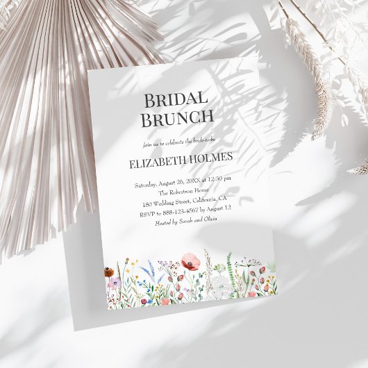 Waterverf Wildflowers Bruids Brunch Uitnodiging