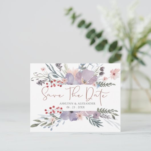Waterverf Wildflowers Copper SAVE THE DATE Briefkaart (Staand voorkant)
