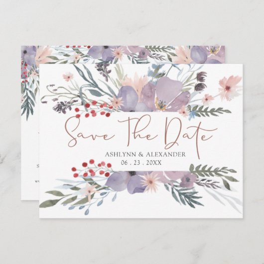 Waterverf Wildflowers Copper SAVE THE DATE Briefkaart (Voorkant / Achterkant)