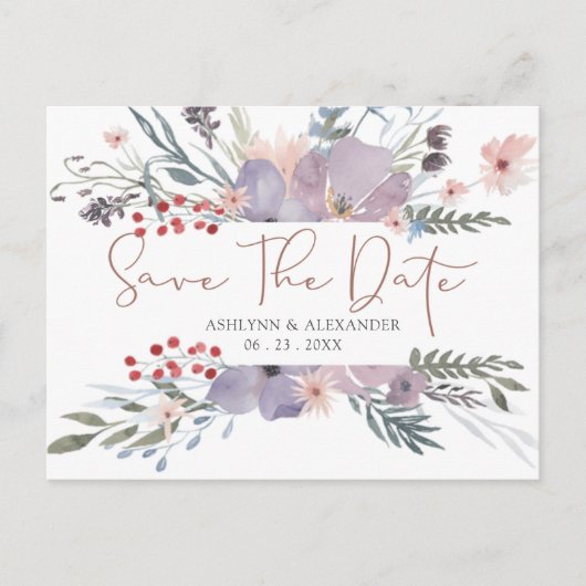 Waterverf Wildflowers Copper SAVE THE DATE Briefkaart (Voorkant)