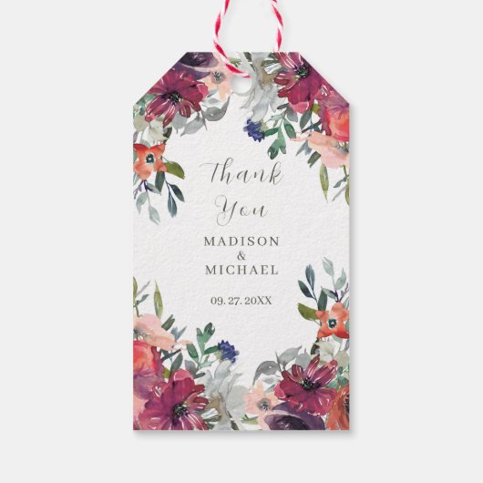 Waterverf Wildflowers Elegant Boho Fall Wedding Cadeaulabel (Achterkant)