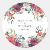 Waterverf Wildflowers Elegant Boho Fall Wedding Ronde Sticker (Voorkant)