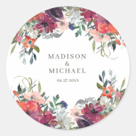 Waterverf Wildflowers Elegant Boho Fall Wedding Ronde Sticker
