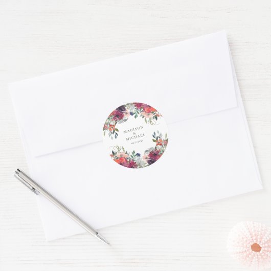 Waterverf Wildflowers Elegant Boho Fall Wedding Ronde Sticker (Envelop)