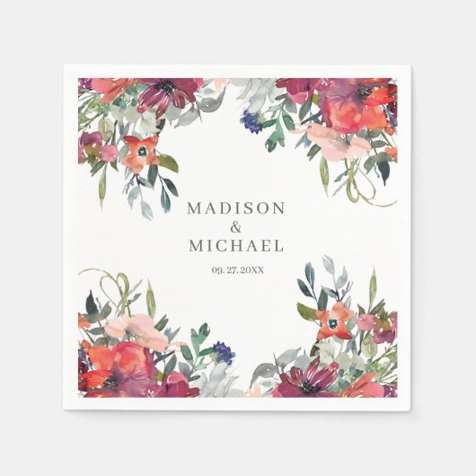 Waterverf Wildflowers Elegant Boho Fall Wedding Servet (Voorkant)