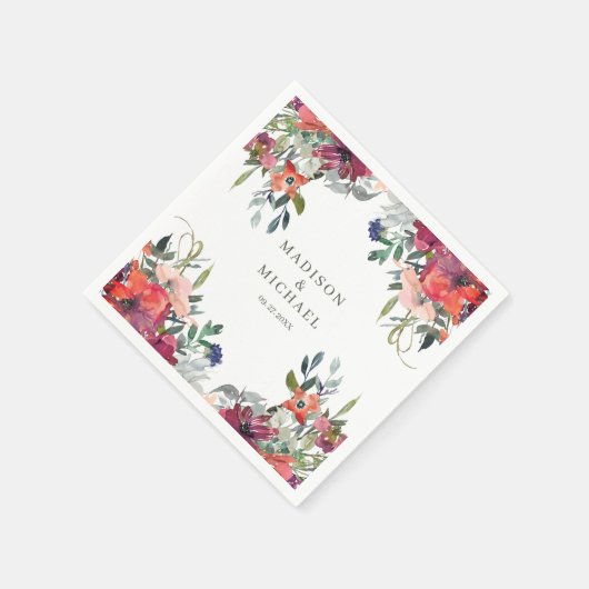 Waterverf Wildflowers Elegant Boho Fall Wedding Servet (Hoek)