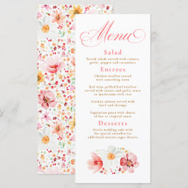 Waterverf Wildflowers Elegant Boho Wedding Menu