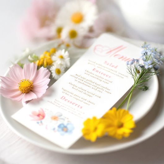 Waterverf Wildflowers Elegant Boho Wedding Menu