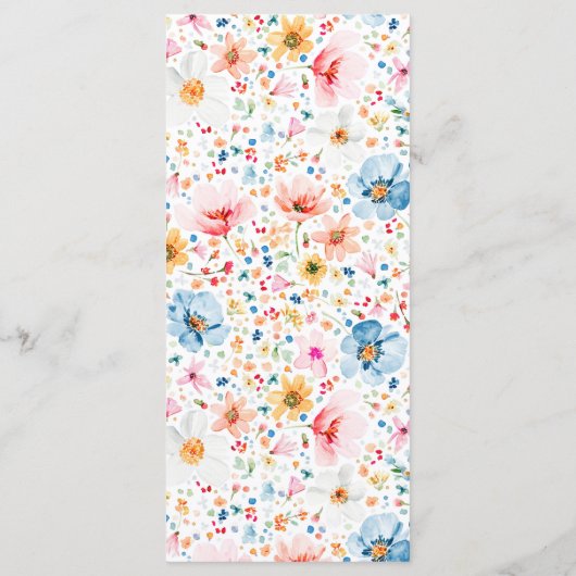 Waterverf Wildflowers Elegant Boho Wedding Menu (Achterkant)