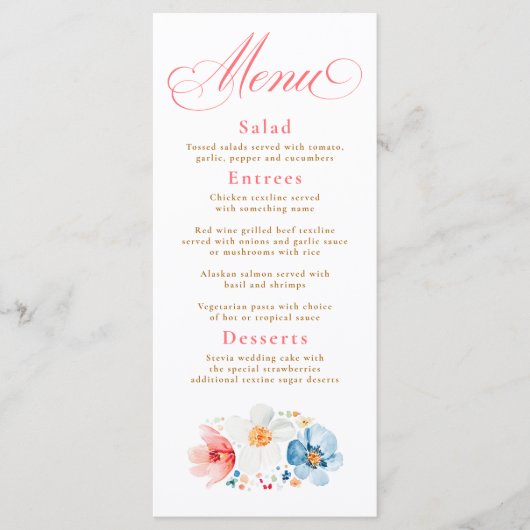 Waterverf Wildflowers Elegant Boho Wedding Menu