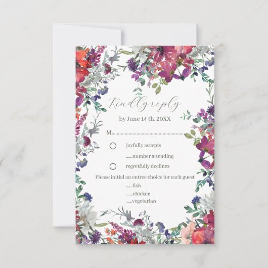 Waterverf Wildflowers Elegant Boho Wedding RSVP (Voorkant)