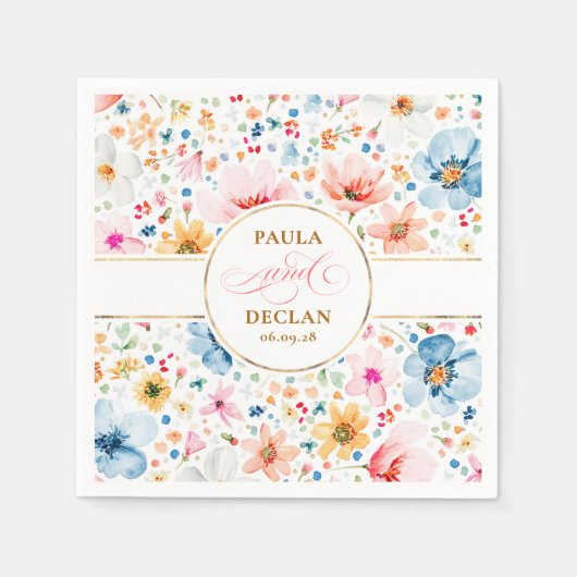 Waterverf Wildflowers Elegant Boho Wedding Servet (Voorkant)