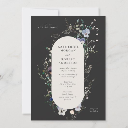 Waterverf Wildflowers Elegante huwelijksuitnodigin Kaart (Voorkant)