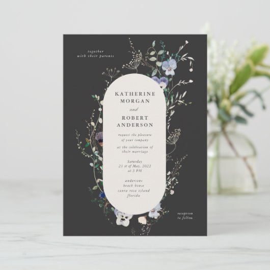 Waterverf Wildflowers Elegante huwelijksuitnodigin Kaart (Staand voorkant)