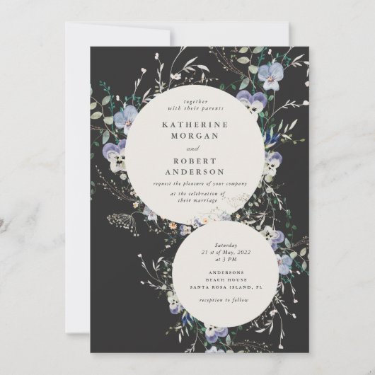 Waterverf Wildflowers Elegante huwelijksuitnodigin Kaart (Voorkant)