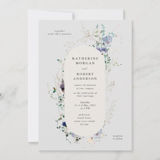 Waterverf Wildflowers Elegante huwelijksuitnodigin Kaart (Voorkant)