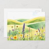 Waterverf Wildflowers en Rolling Meadow Hills Briefkaart (Voorkant / Achterkant)