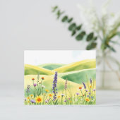 Waterverf Wildflowers en Rolling Meadow Hills Briefkaart (Staand voorkant)