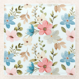 Waterverf Wildflowers Floral Pattern-67676 Glazen Onderzetter