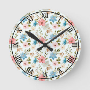 Waterverf Wildflowers Floral Pattern-67676 Ronde Klok