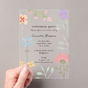 Waterverf Wildflowers Floral Retirement Party Acryl Uitnodigingen