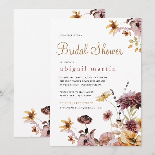  Waterverf Wildflowers Floral Vrijgezellenfeest Kaart (Voorkant / Achterkant)