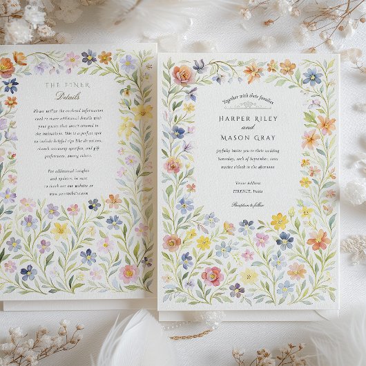 Waterverf Wildflowers Florence Wedding Kaart