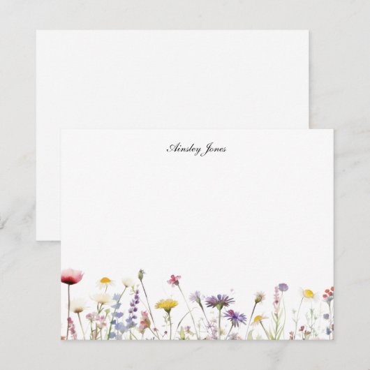 Waterverf Wildflowers Gepersonaliseerde Flat Dank  Bedankkaart (Voorkant / Achterkant)