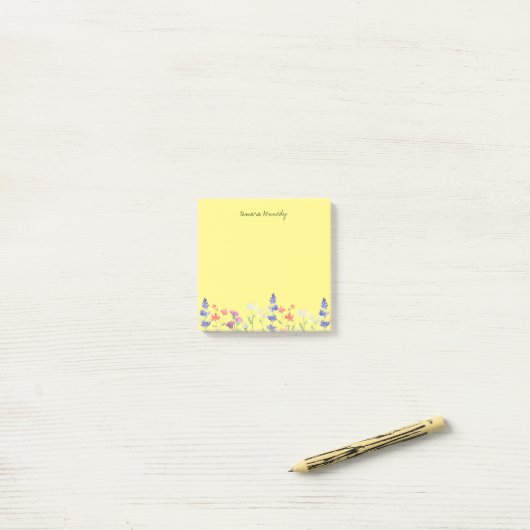 Waterverf Wildflowers Gepersonaliseerde naam Flora Post-it® Notes (Op bureau)