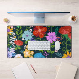 Waterverf Wildflowers Gepersonaliseerde scriptnaam Bureaumat