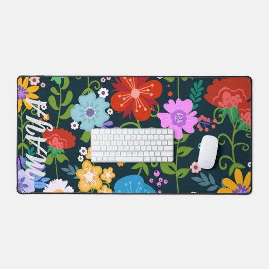 Waterverf Wildflowers Gepersonaliseerde scriptnaam Bureaumat (Keyboard & Muis)