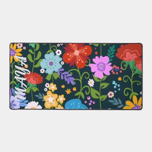 Waterverf Wildflowers Gepersonaliseerde scriptnaam Bureaumat (Voorkant)