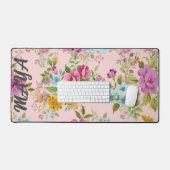 Waterverf Wildflowers Gepersonaliseerde scriptnaam Bureaumat (Keyboard & Muis)