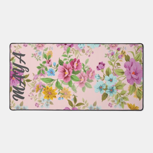 Waterverf Wildflowers Gepersonaliseerde scriptnaam Bureaumat (Voorkant)