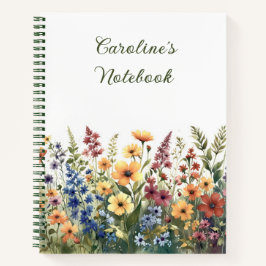 Waterverf Wildflowers Gepersonaliseerde zomerkrant Notitieboek