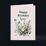Waterverf Wildflowers Happy Birthday Sister Kaart<br><div class="desc">Dit verjaardagsboeket is gemaakt voor een "zus" Het landelijke ontwerp heeft een wildflower-wenskaart op een roze achtergrond. Er is een innerlijke begroeting die je kunt personaliseren met je eigen woorden. Deze verjaardag is gemaakt van een Waterverf AI-gegenereerd schilderij gemaakt door Susang6</div>