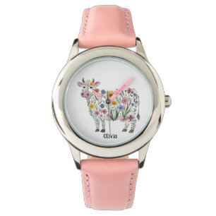 Waterverf Wildflowers in de vorm van een Schattige Horloge