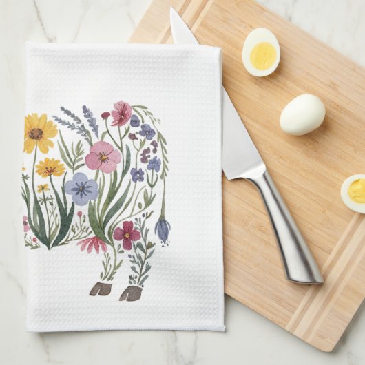 Waterverf Wildflowers in de vorm van een Schattige Theedoek (Quarter Fold)